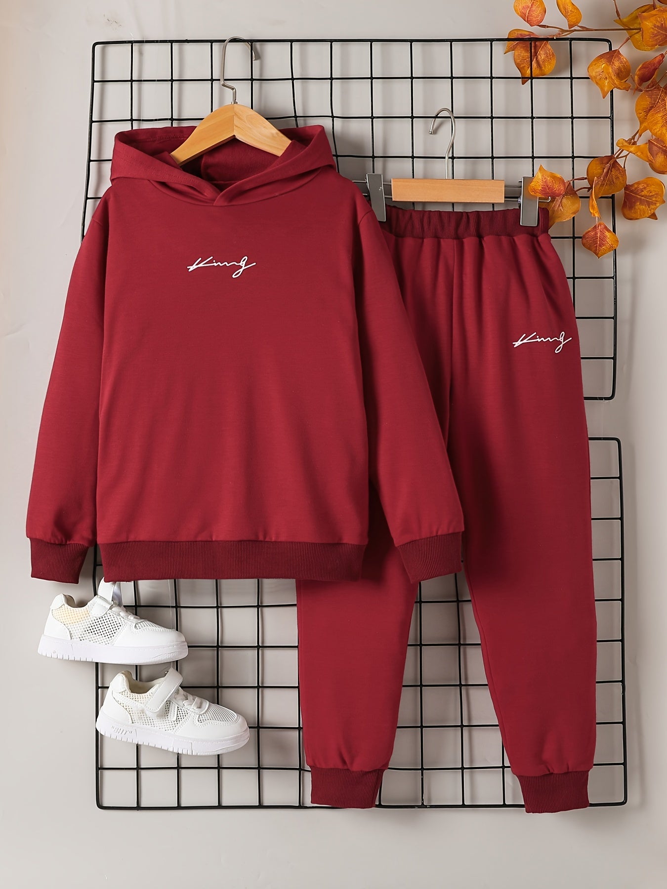 Boys Long Sleeve Hoodie & Sweatpants Set Letter Print Sports Casual Kids Clothes