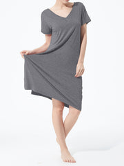 Loungewear Dress Women's Plus Solid Short Sleeve V Neck Medium Stretch