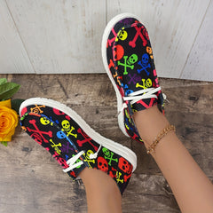 Colorful Skeleton Ghost Print Skate Shoes Lightweight Low Top Board Shoes