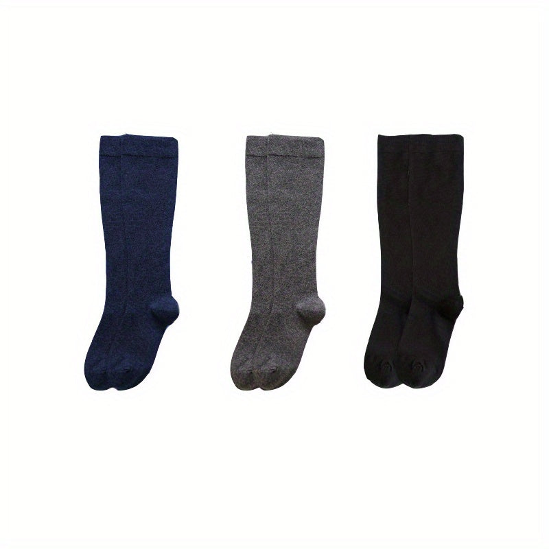 3 Pairs Solid Knee High Socks Women's Stockings