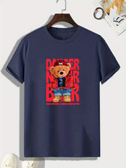 Bear Pattern Print Men's Comfy Sports T shirt Graphic Tee