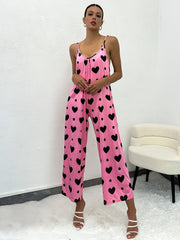 Heart Print Pink & Scoop Neck Jumpsuit Women's Swimwear