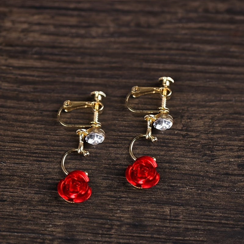 Red Crystal Hairband Princess Flower Earrings Bridal Wedding Queen Crowns