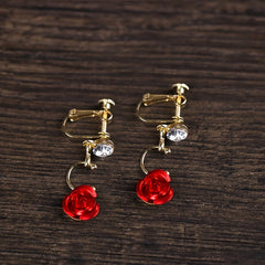 Red Crystal Hairband Princess Flower Earrings Bridal Wedding Queen Crowns