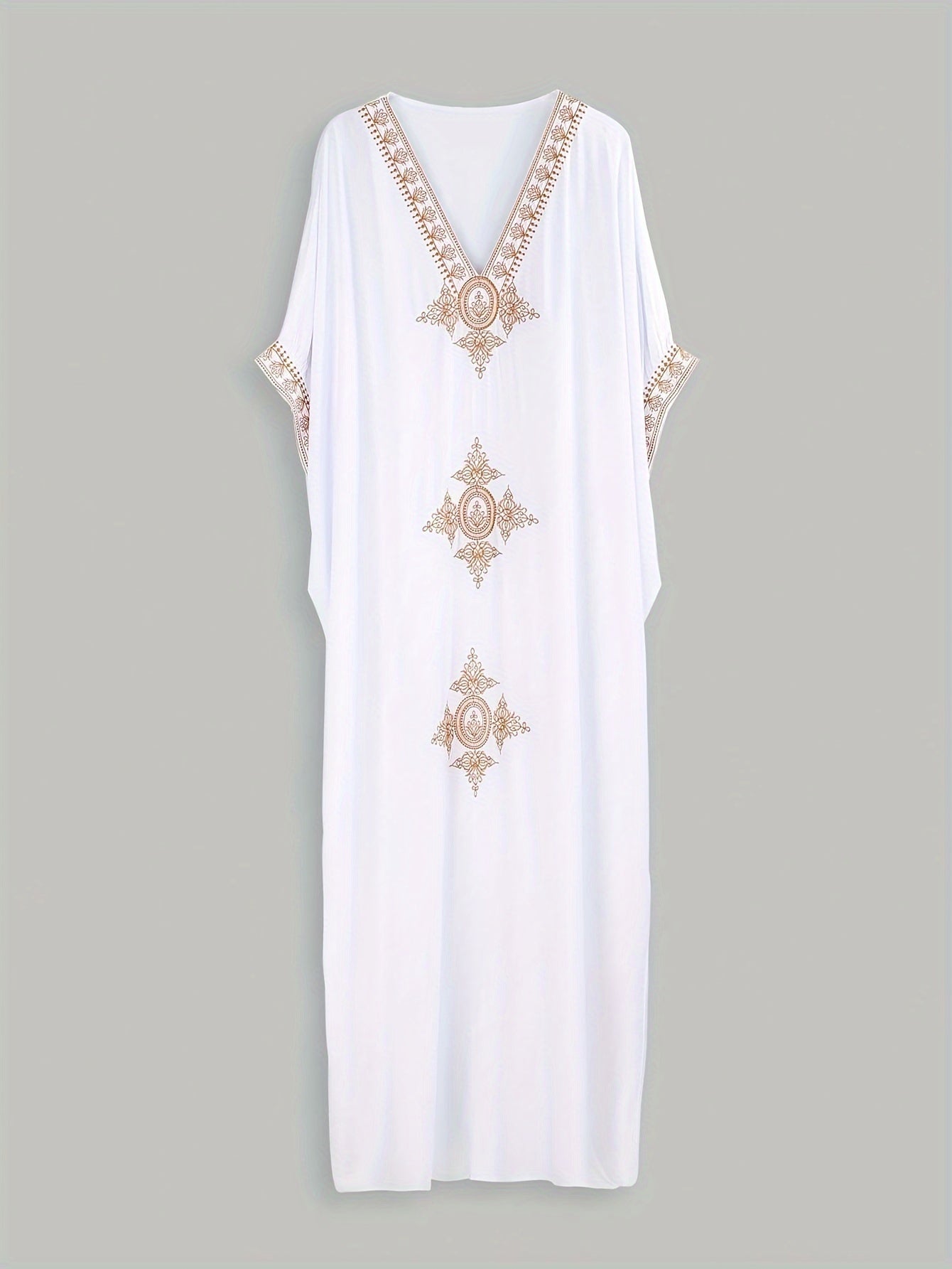 Boho Cover Up Women's Plus Embroidered Batwing Sleeve V Neck