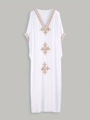 Boho Cover Up Women's Plus Embroidered Batwing Sleeve V Neck