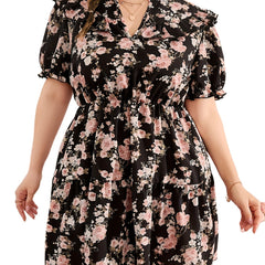 Dress Floral Print Ruffle Puff Sleeve Mini Smock Dress