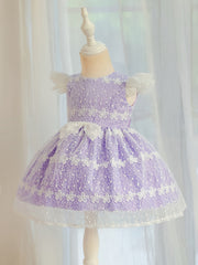 Baby Girls Bowknot Flutter Sleeve Lace Gown Dress for Party