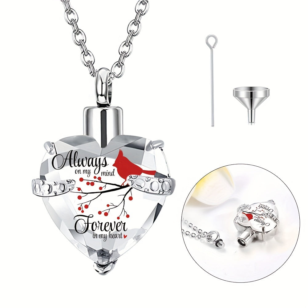 Crystal Heart Cremation Urn Necklace Memorial Pendant with Fill Kit