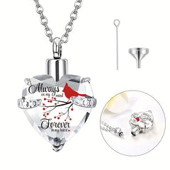 Crystal Heart Cremation Urn Necklace Memorial Pendant with Fill Kit