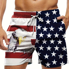 Men's Bald Eagle US Flag Shorts Casual Drawstring Summer Sho