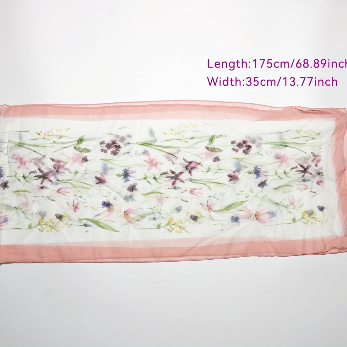 Pink Flower Print Chiffon Scarf Long Shawl Windproof Head Wrap