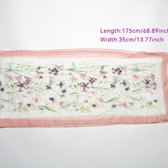 Pink Flower Print Chiffon Scarf Long Shawl Windproof Head Wrap
