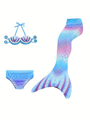 3pcs Mermaid Swimsuit Bikini Set with Tail for Girls
