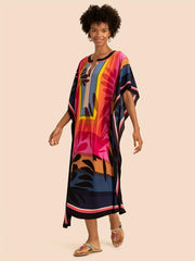 Colorblock Floral Maxi Cover Up
