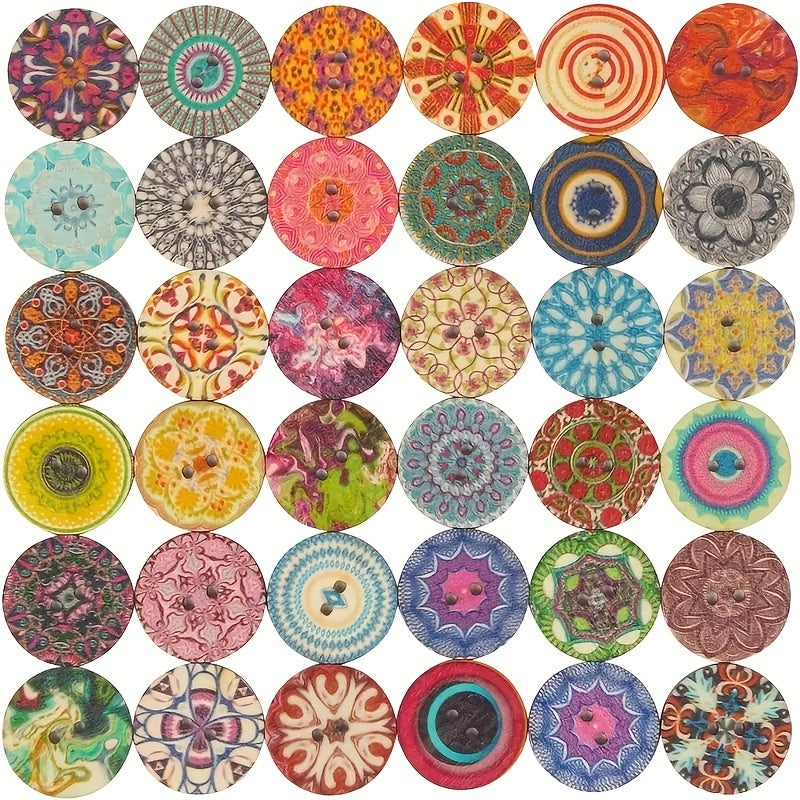 Round Vintage Wooden Buttons Mix for Sewing Crafting DIY