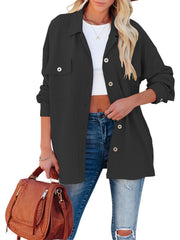 Corduroy Dual Pockets Jacket Lapel Open Front Jacket Women