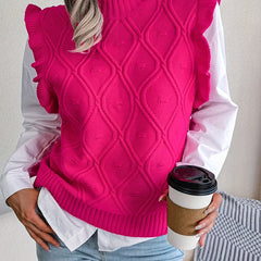 Women's Ruffle Trim Sleeve Polo Neck Knit Tops