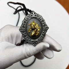 Horse Head Metal Collar Rope Necklace Vintage Western Cowboy Shirt Accessory