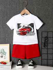 Boys Racing Car Outfit Short Sleeves T shirt & Shorts Casual Summer Kids Clothes
