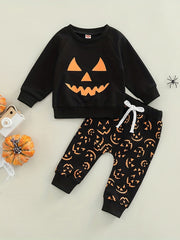 Pumpkin Graphic Pullover Top & Pants 2pcs Set