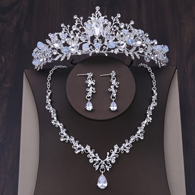 Baroque Crystal Bridal Jewelry Set Vintage Rhinestone Tiara Necklace Earring