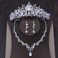 Baroque Crystal Bridal Jewelry Set Vintage Rhinestone Tiara Necklace Earring