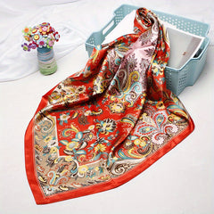 Boho Paisley Print Square Scarf Vintage Satin Bandana Neckerchief