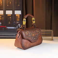 Vintage Floral Embossed Women's Handbag Brown Crossbody Bag