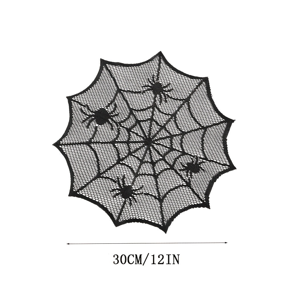 2pcs Halloween Round Placemats Lace Spider Web Table Mat for Party