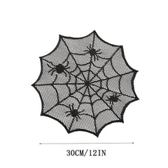 2pcs Halloween Round Placemats Lace Spider Web Table Mat for Party