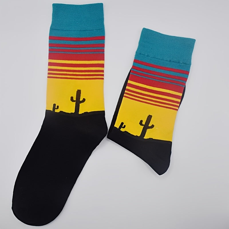 Landscape Print Socks Funny Crew Socks Women's Stockings