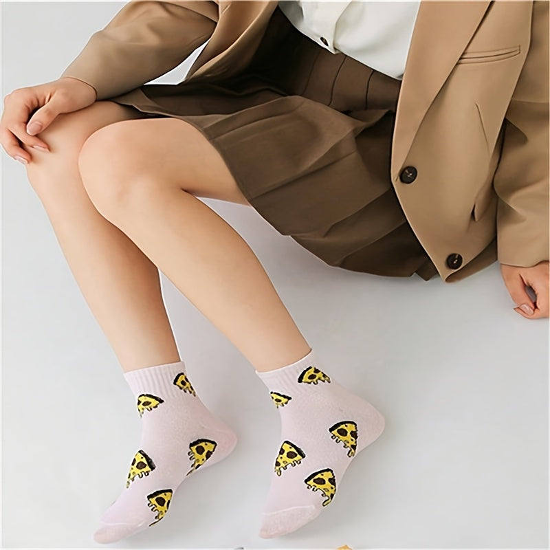 8 Pairs Cartoon Food Print Socks & Funny Crew Short Socks Women's Stockings