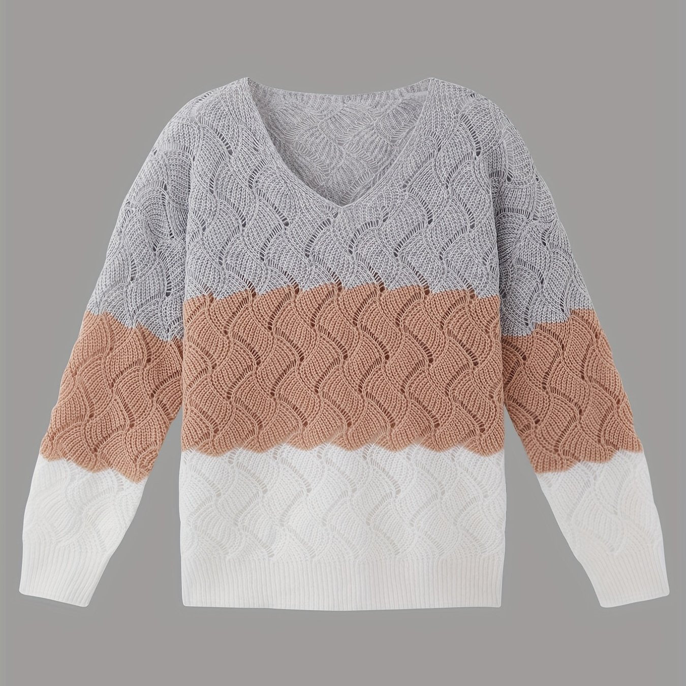 Colorblock V-Neck Sweater Long Sleeve Jumper