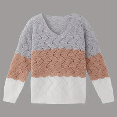 Colorblock V-Neck Sweater Long Sleeve Jumper