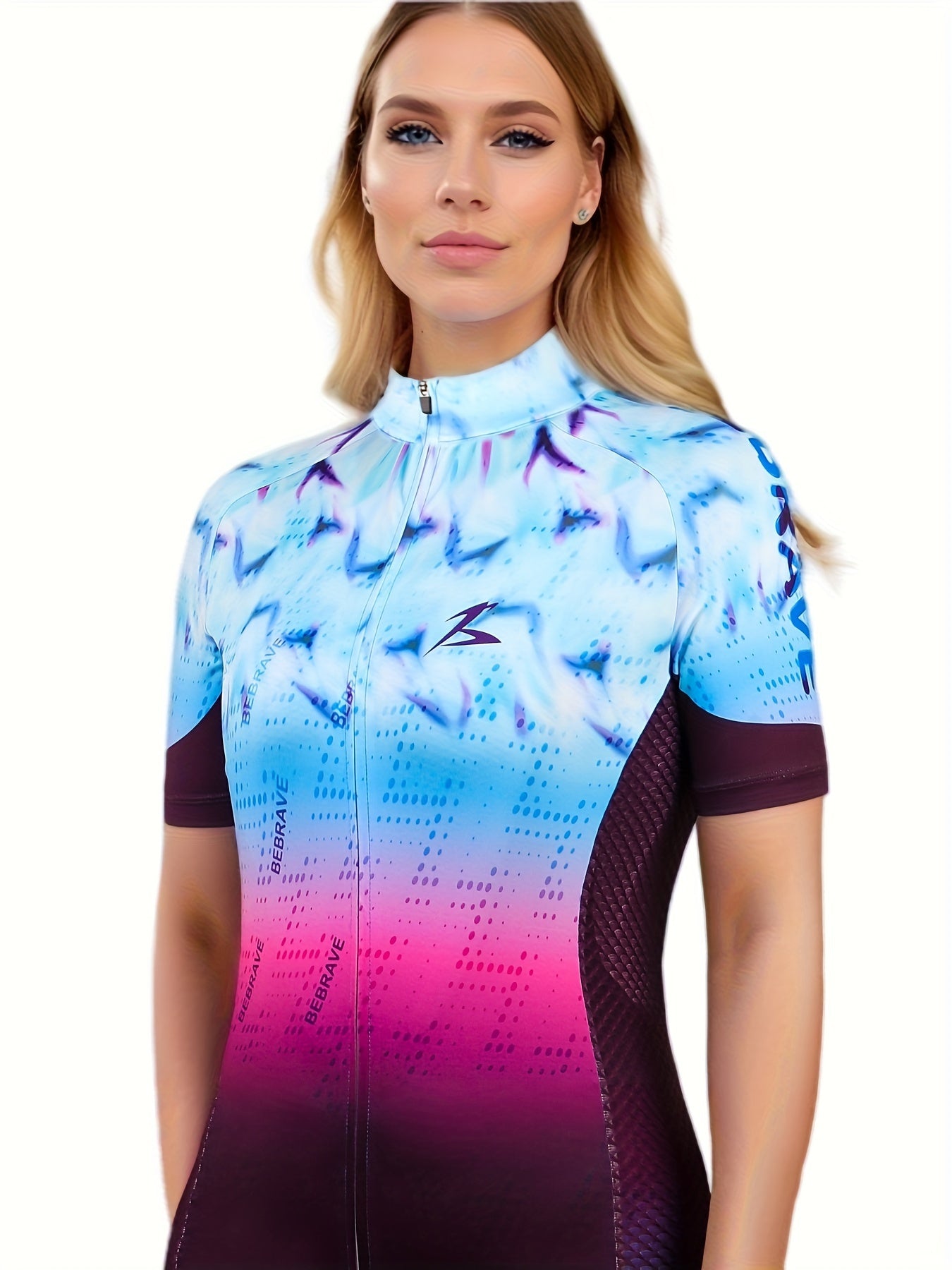 Women's Cycling Shirt Moisture Wicking Fantasy Block Zipper Short Sleeves