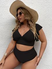 Ruffled Sleeve V Neck Tankini Set