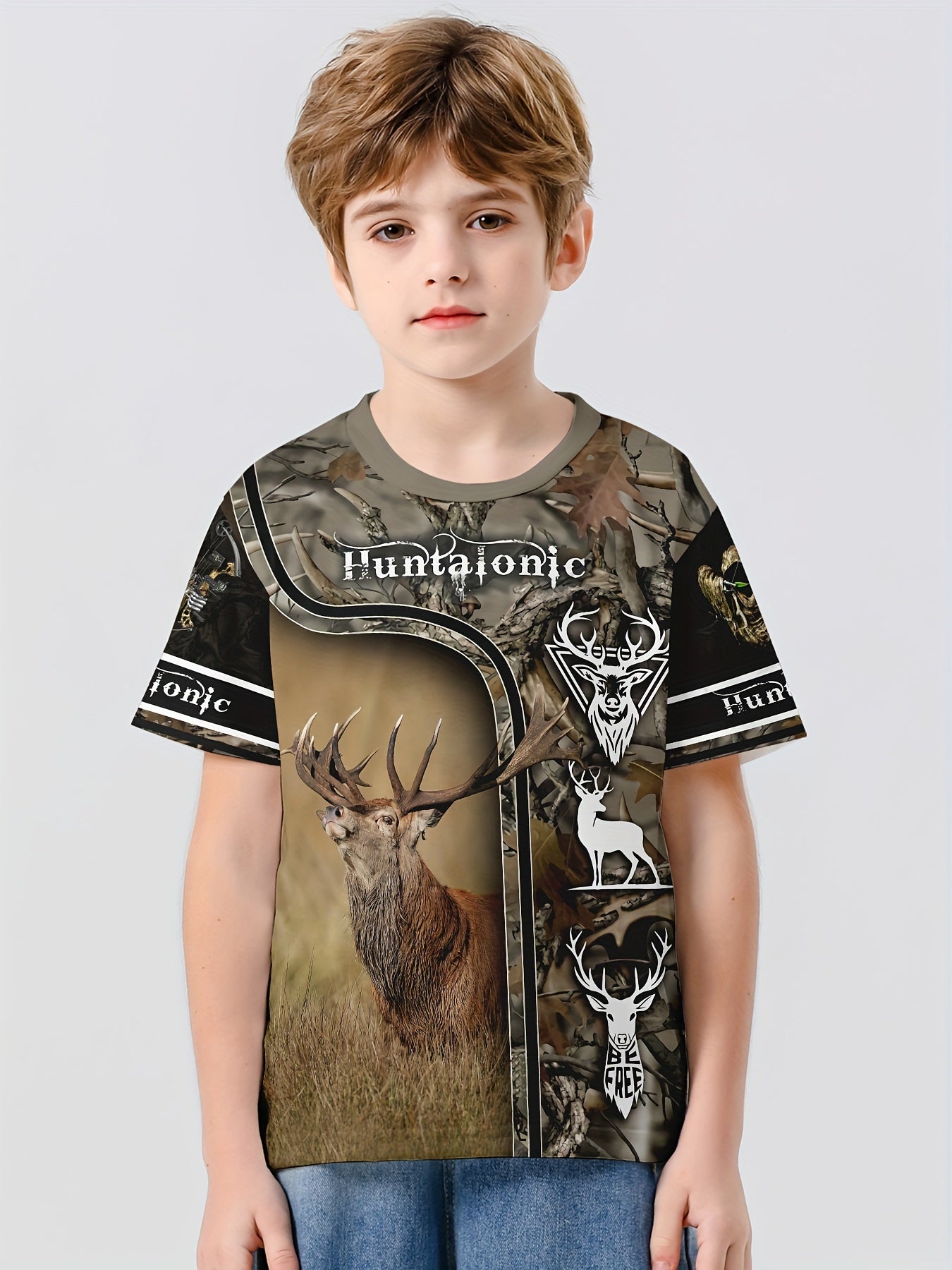 Deer 3D Print Boys T-Shirt Lightweight Short Sleeve Top Summer Kids Outfits