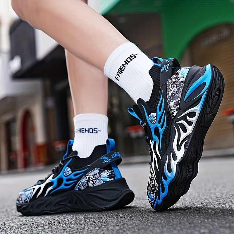 Men's Flame Athletic Slip-on Sneakers with Shoelaces