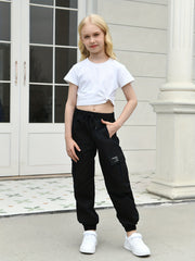 Girls High Waisted Cargo Jogger Pants with Pockets