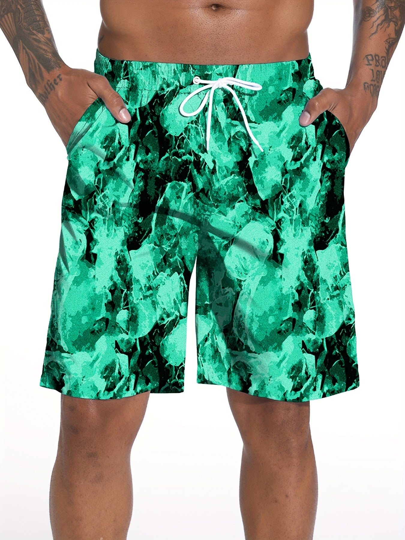 Men's Waterwave Print Swim Trunks Beach Board Shorts