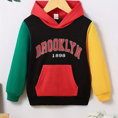 Boys Casual Block Pullover Hooded Sweatshirt