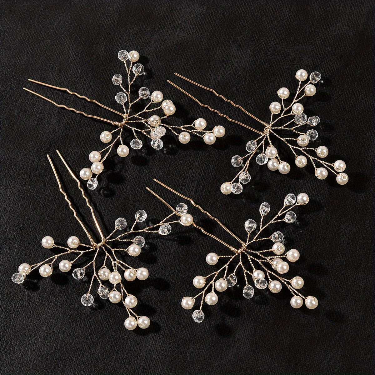 4pcs Wedding Hairpin Bridal Hair Accessories Faux Pearl Crystal U shaped