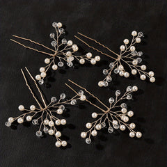 4pcs Wedding Hairpin Bridal Hair Accessories Faux Pearl Crystal U shaped
