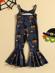 Toddler Halloween Pumpkin Jumpsuit Spaghetti Straps Romper