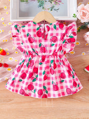 Toddler Girls Strawberry Print Peplum Top Flutter Sleeve Vacation Outfit