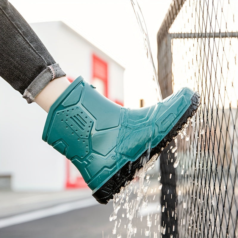 Women's Green Rain Boots Anti Skid Waterproof Slip On Shoes
