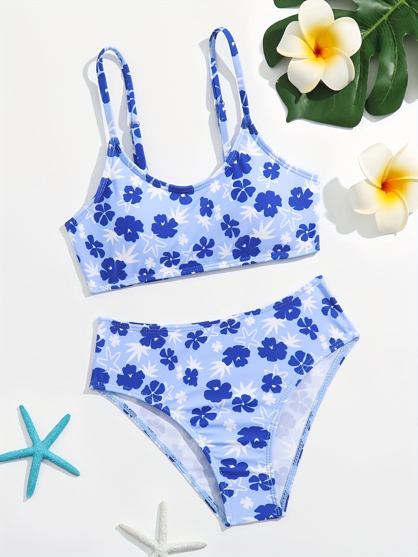 Girls Floral Bikini Set Cami Crop Top Shorts