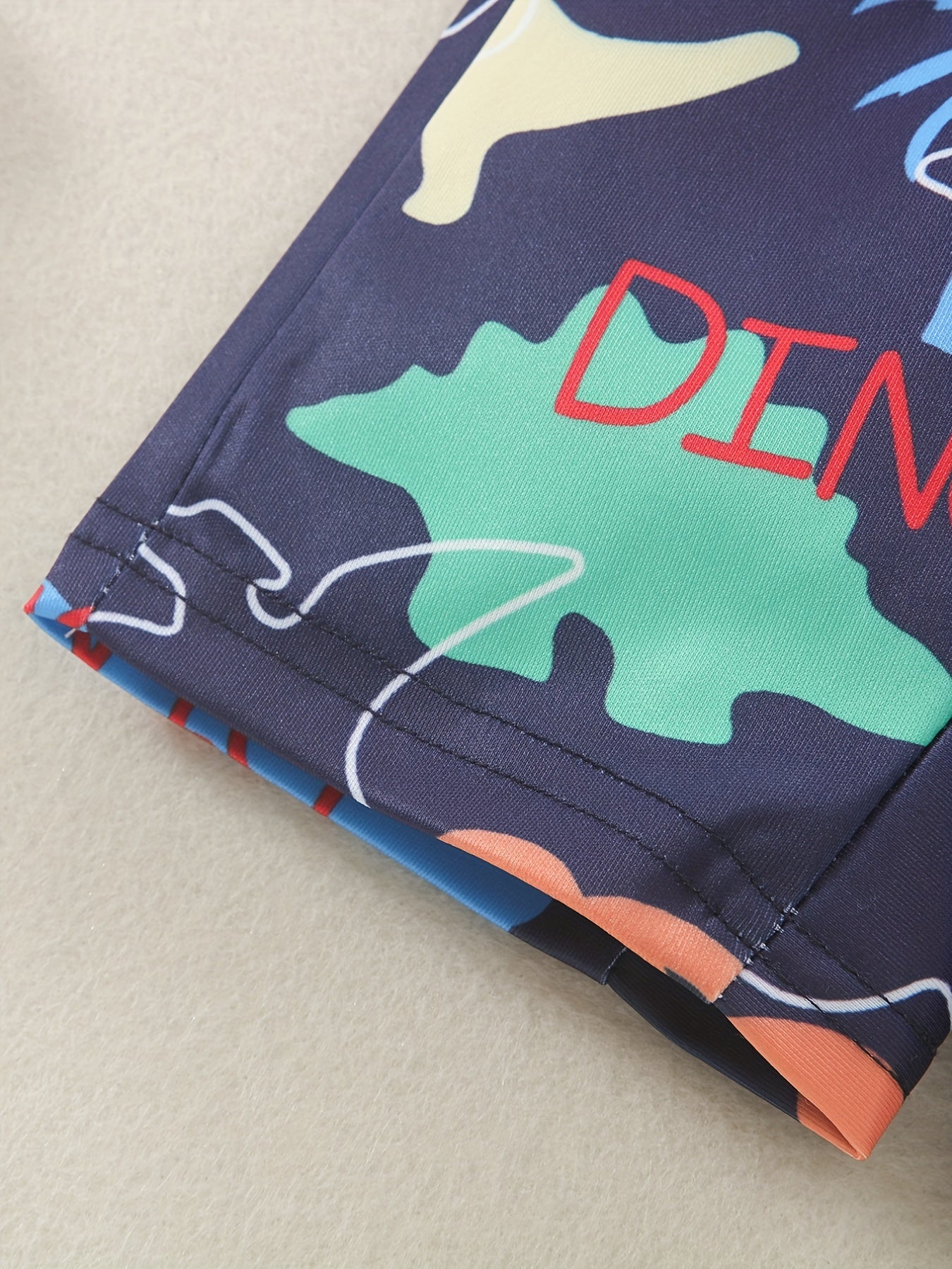 Boys Dinosaur Print Swim Trunks & Cap Set for Beach Vacation