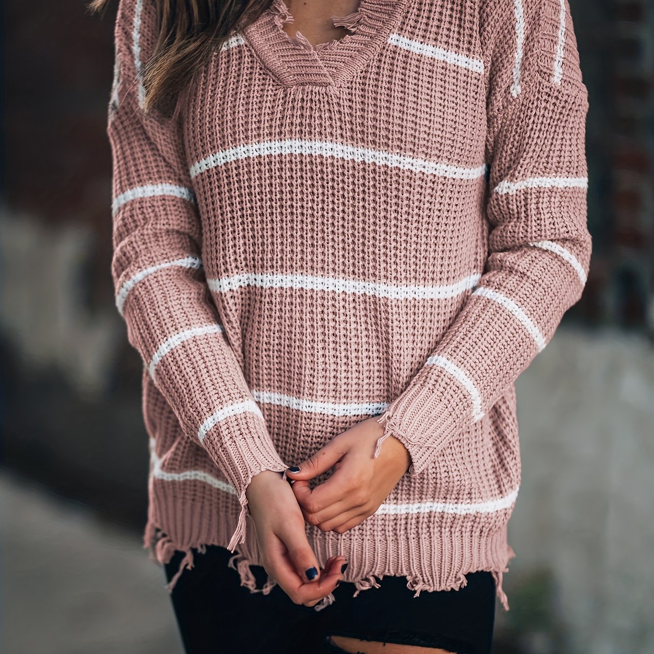Casual Stripe Print Drop Shoulder Sweater